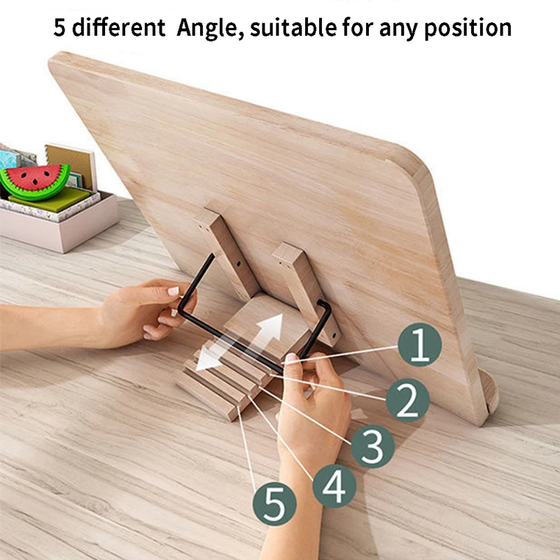 Soporte plegable de madera ajustable para lectura, soporte para tableta, soporte para libros, organizador de escritorio para sala de estudio en casa, 1 unidad