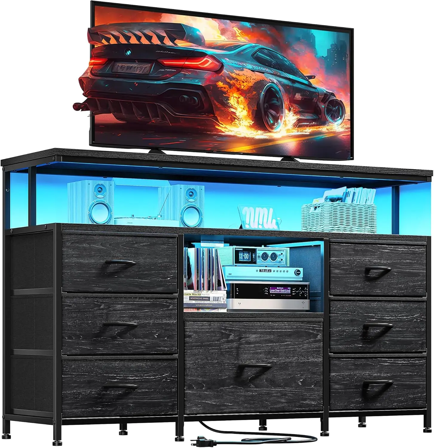 

Dresser TV Stand for Bedroom w/LED Lights & Power outlets for 55" TV Stand Dresser for Bedroom Entertainment Center, Living Room