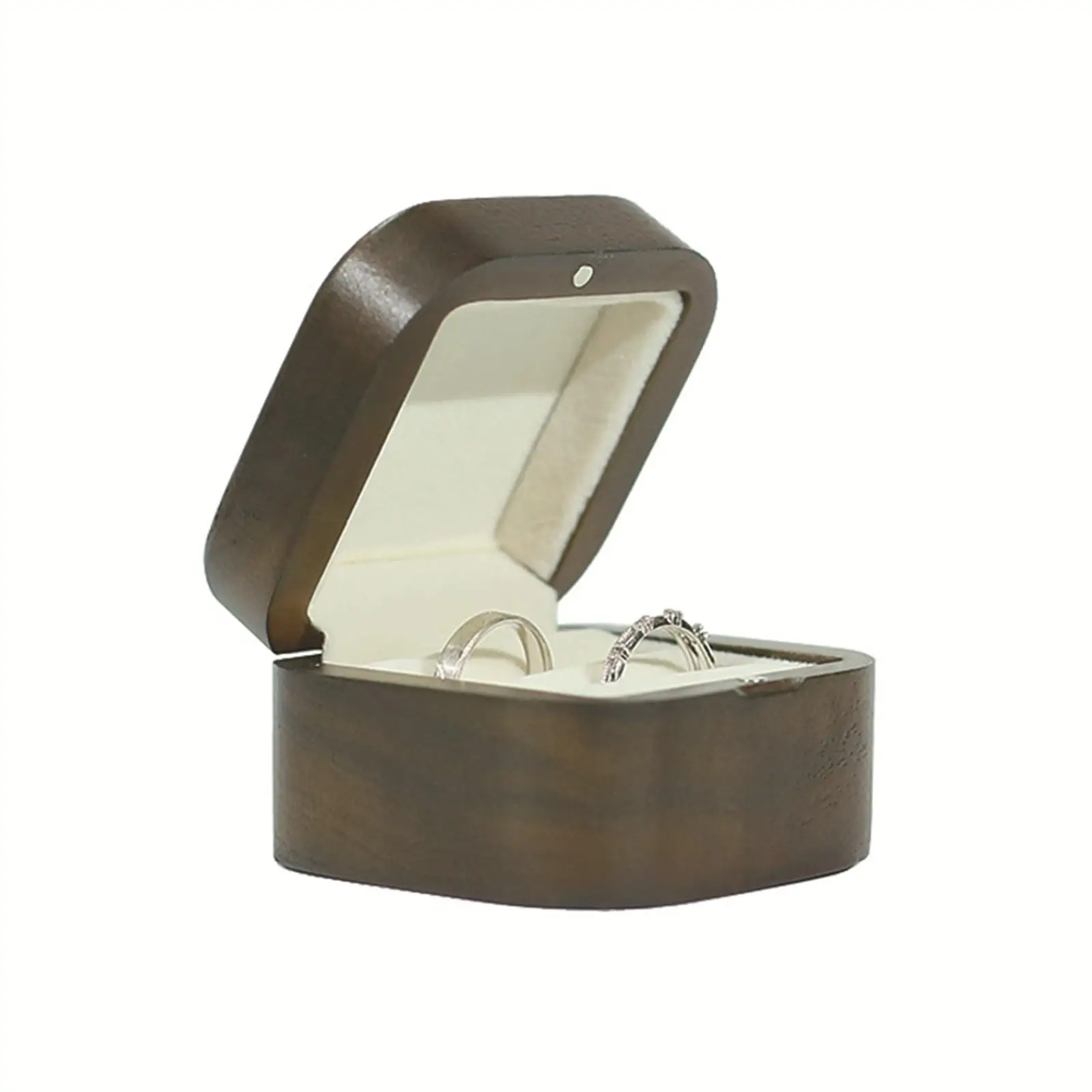Vintage Walnut Ring Storage Case Portable Organizer Slot Gift for Engagement Proposal Ceremony