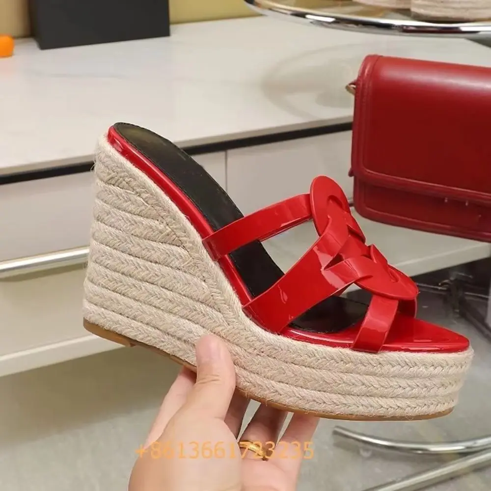 

Wedges Espadrilles Slip On Fashion Heels Corss Strap Patent Leather Platform Women Sandals Open Toe 2025 Summer Newest Slides