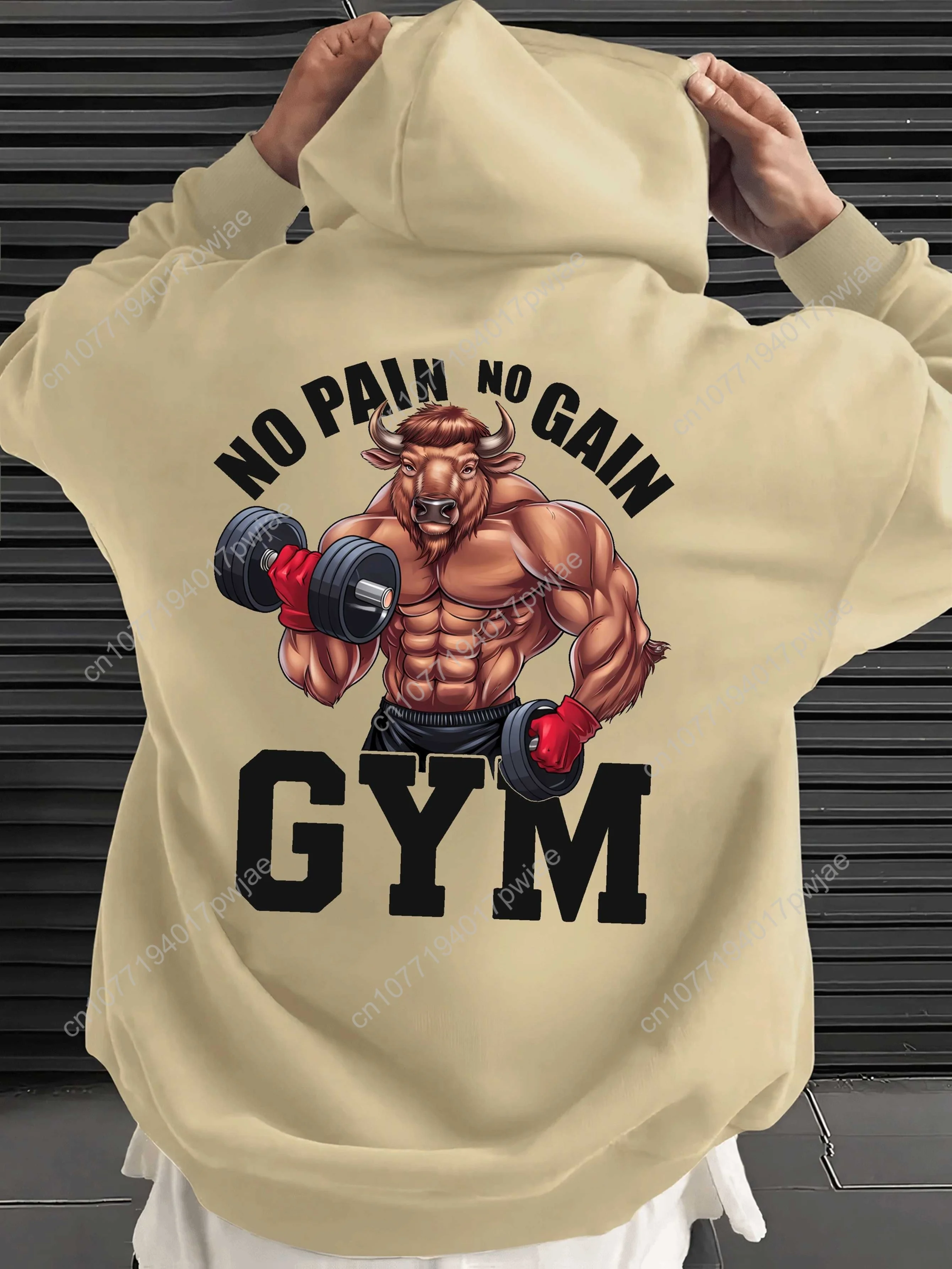 Sweat à capuche pour hommes, sans douleur, sans GAIN GYM, nouveau style de rue cool, imprimé sur le dos, hauts de style gratuit pour automne et hiver, caillot