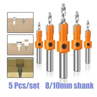 5Pcs HSS Woodworking Counter Sink Drill Bits Set 8mm 10mm Step Drill Countersink Router Bit Screw Extractor Woodworking Tool