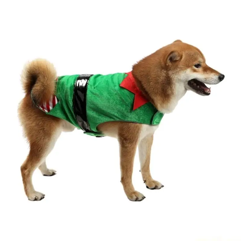 QX2E Chaleco para perros Ropa elfo navideño Ropa elfo con tema navideño rojo y verde