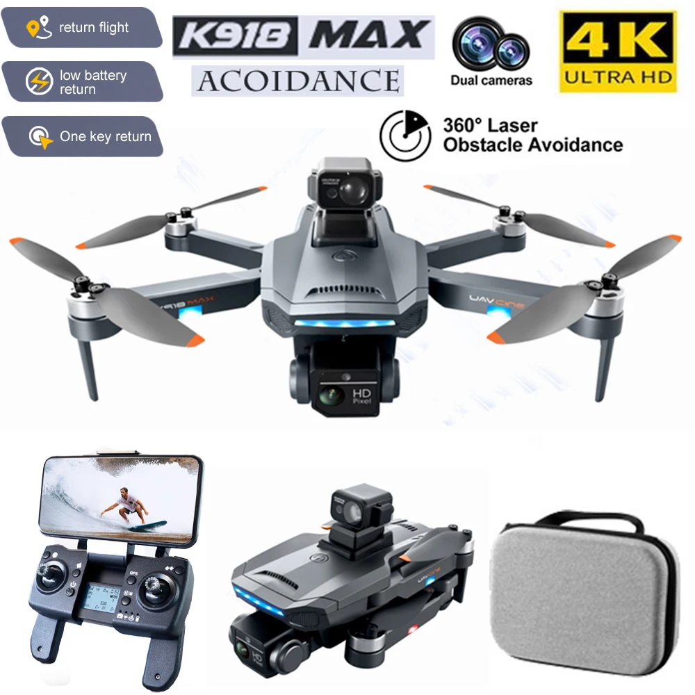 

K918 MAX GPS RC Drone 4K HD Dual Camera With Obstacle Avoidance Helicopter Profesional Brushless Dron RC 1200M Plane Toys