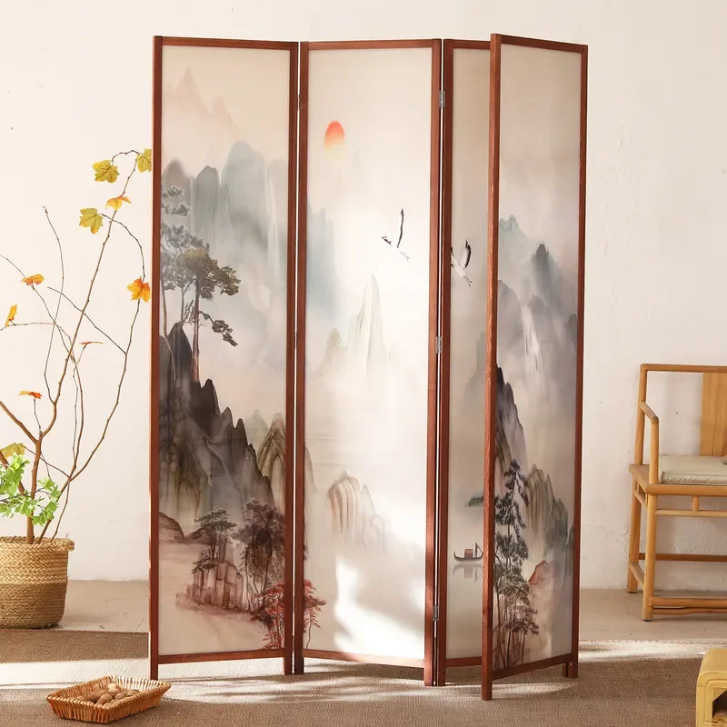Solid Wood Folding Movable Partition Screen for Entrance Living Room Hotel Dining Club Tea Room Simple Style Divider Wall