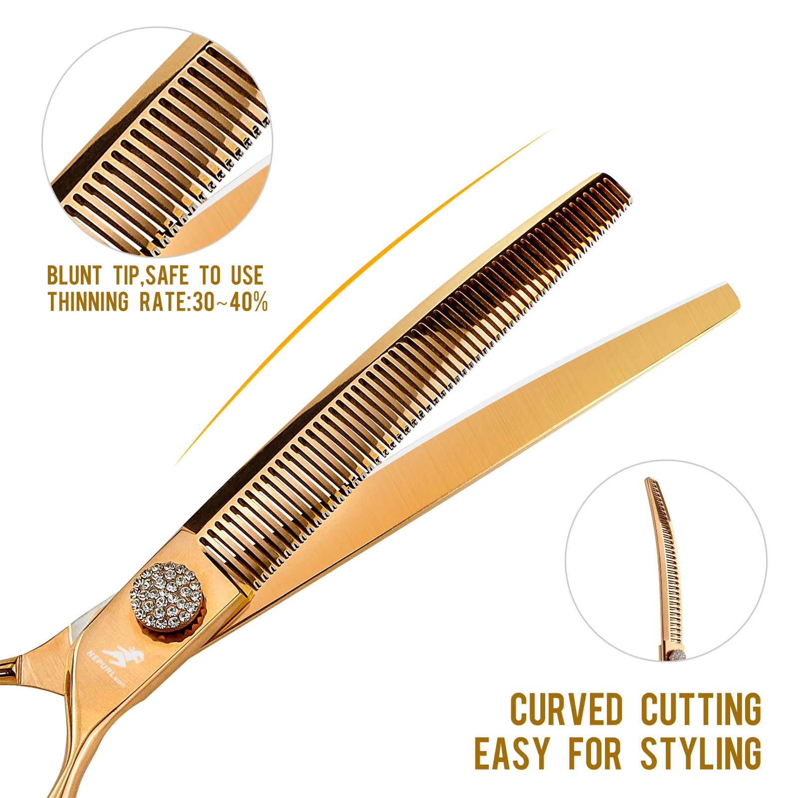 Professional 7.5inch Bronze Gold JP440C full diamond screws down curved thinning scissors pet grooming scissors sharp beauty