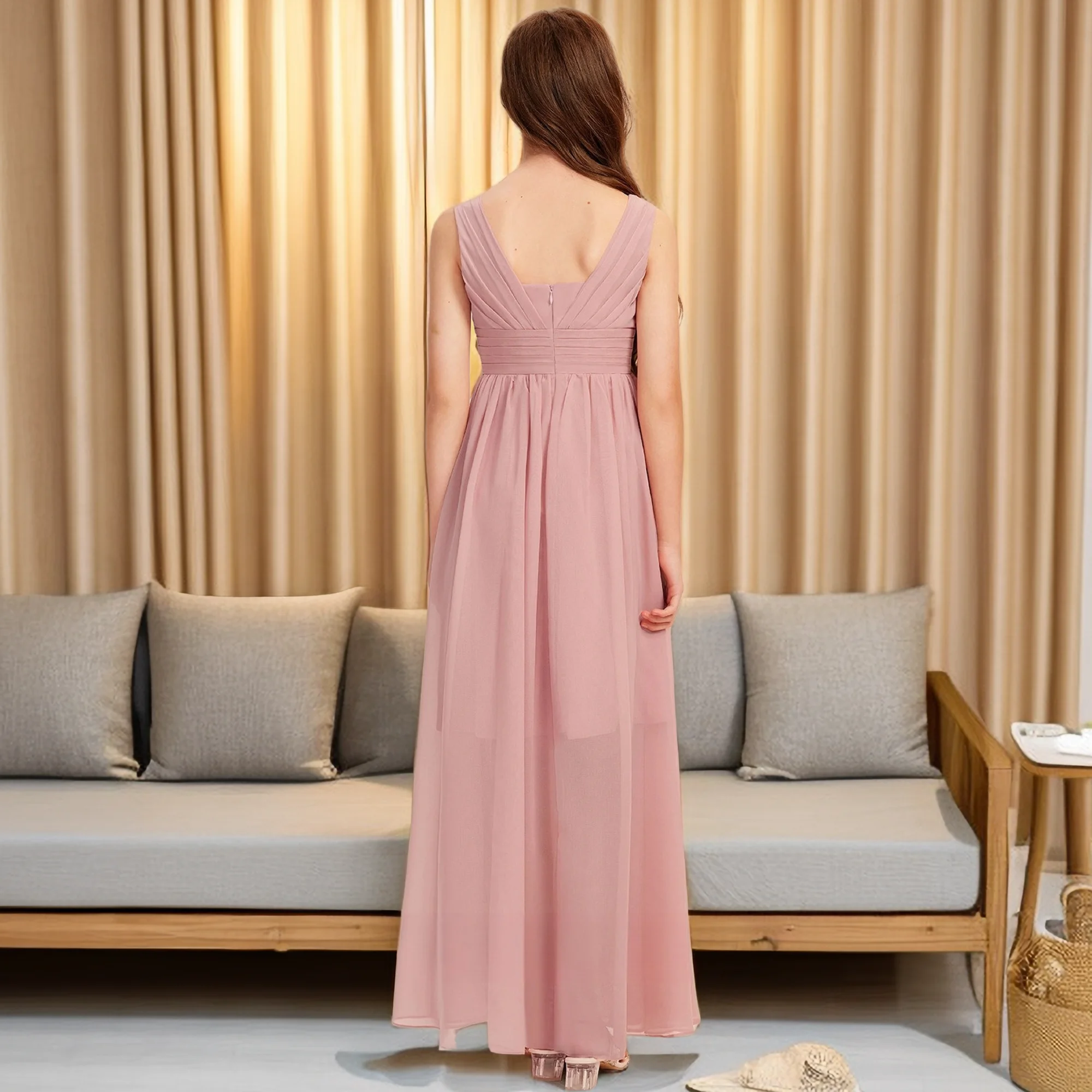 A-Line Chiffon Junior Bridesmaid Dress Wedding Pageant Festivity Celebration Birthday Party Ball Prom Night Event For Children