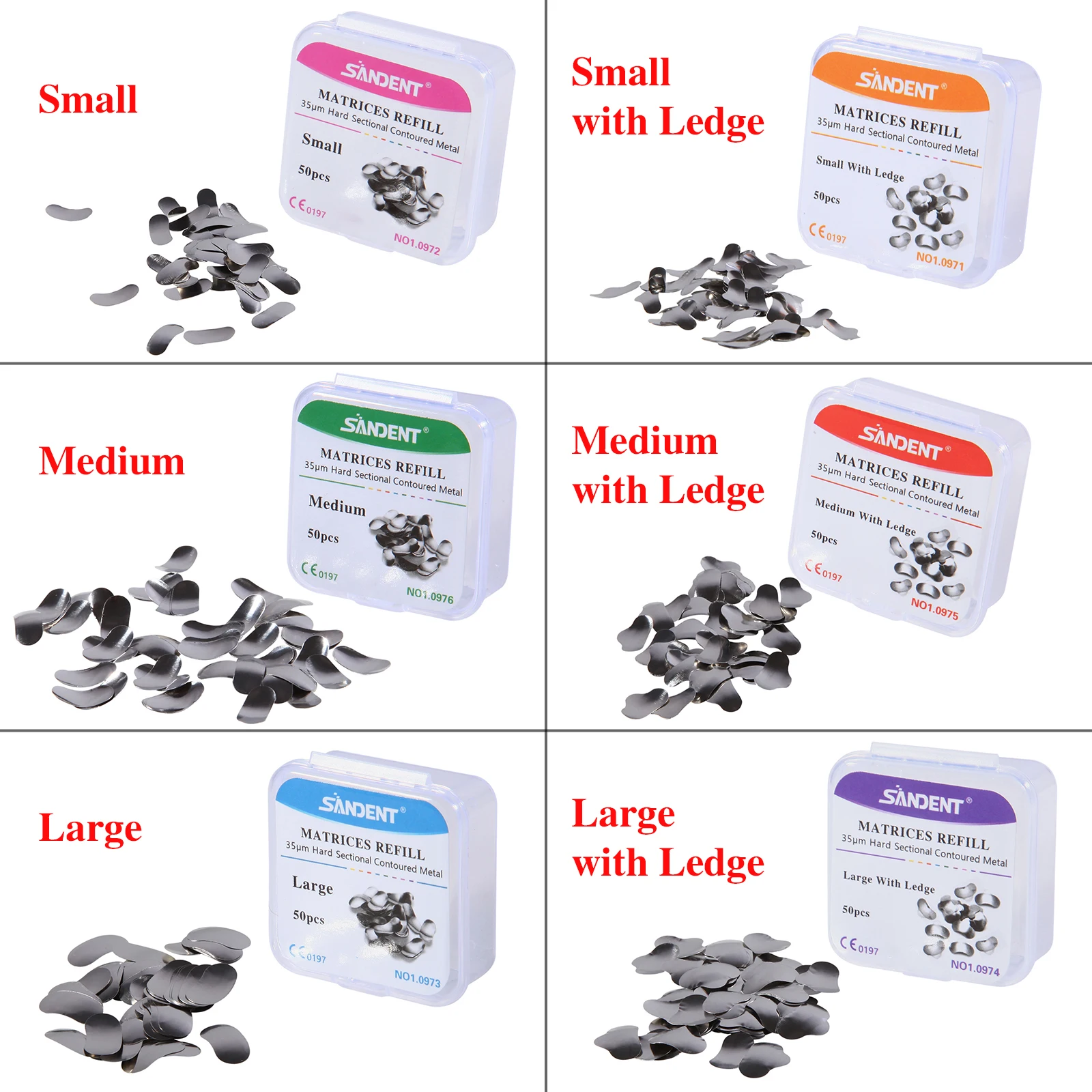 50Pcs/Box Dental Metal Matrices Soft&Hard Band/Ledge Sectional Contoured Matrix Refill S/M/L 35μm SANDENT - view 6