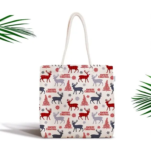 Realhome Tas Kain Modern Ritsleting Bertema Rusa Natal dan Pohon