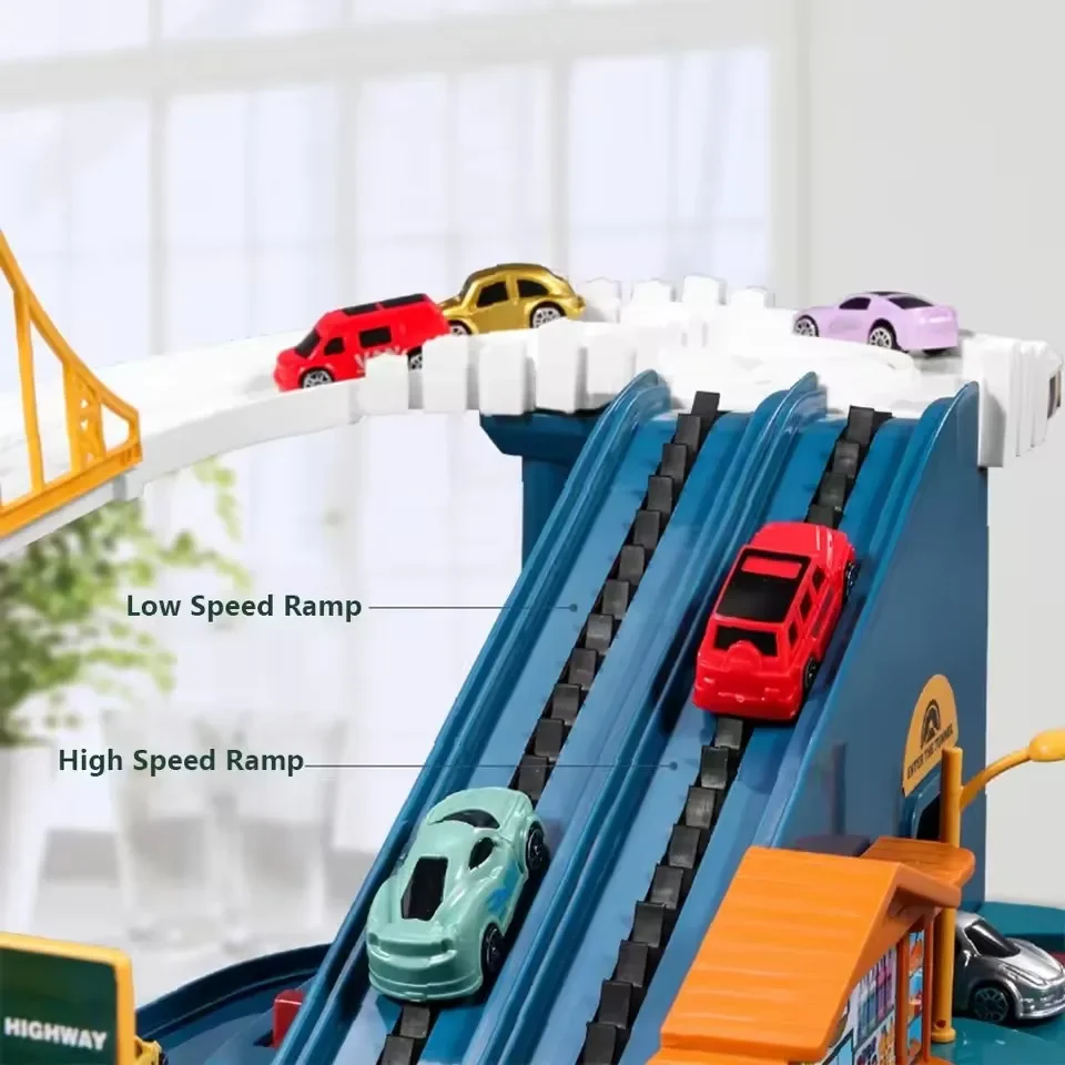 Electric Rail Car Dinosaur Building Parking Lot Adventure Racing Rail Car Toys Children Brain Mechanical Interactive Rail Cars