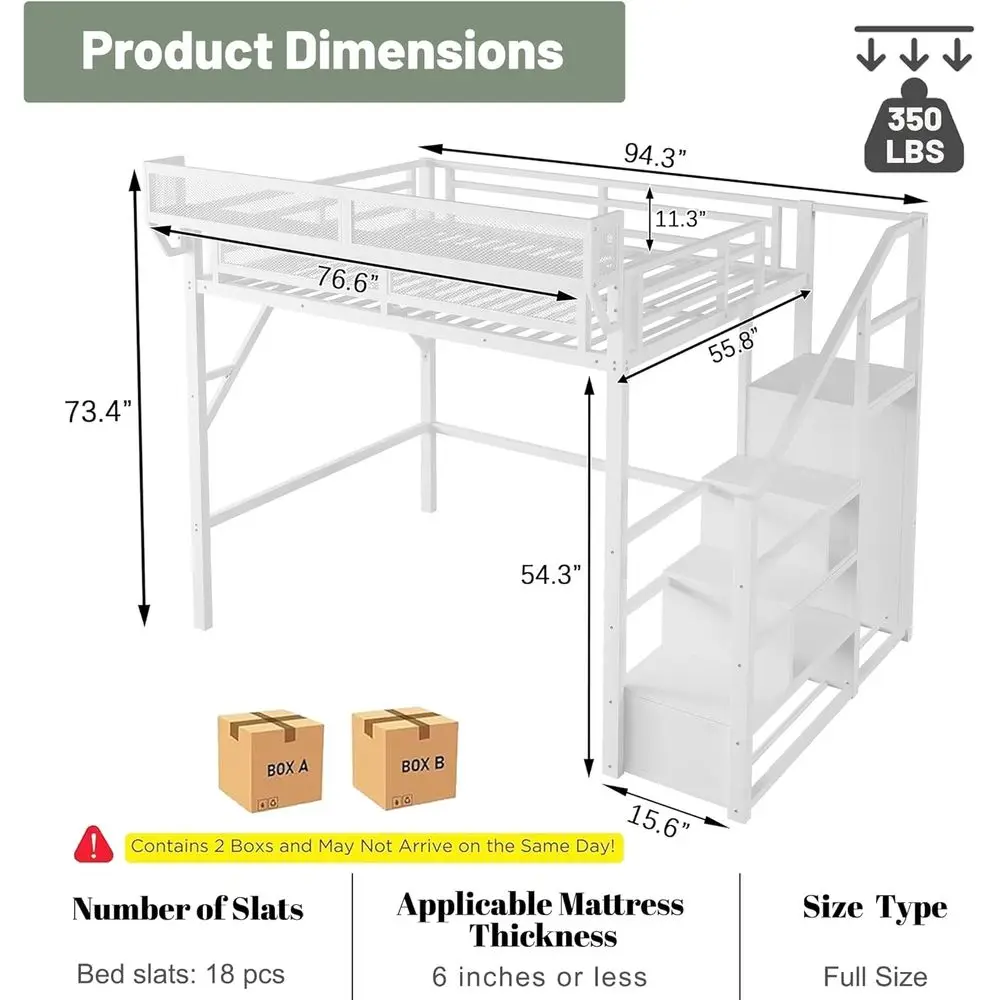 Cama com escadas, camas de metal em tamanho real com prateleiras de armazenamento, cama para adultos com guarda-roupa, alta resistente