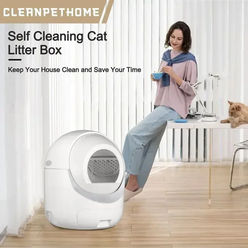 Cat Litter Box, Automatic Cat Litter Box with APP Control Odor Removal Safety Protection for Multiple Cats( Requires 2.4G WIFI )