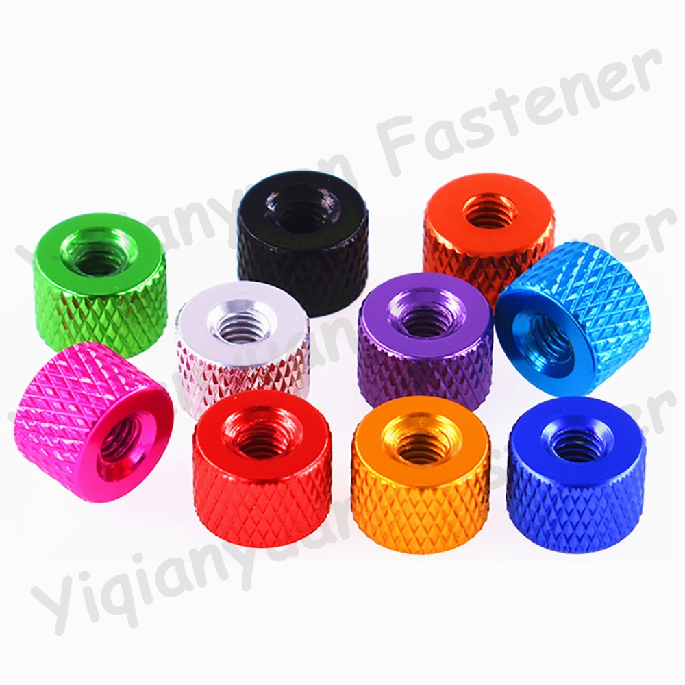 Yiqianyuan 5 buah Set M2-M6 6 # -32 UNC Aluminium Warna-warni Knurled Bulat Jempol Kacang Pengetatan Tangan untuk Proyek DIY