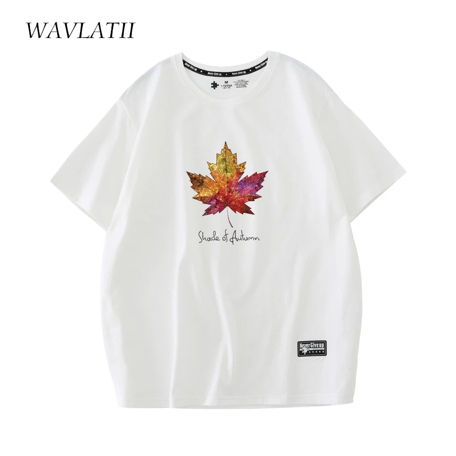 WAVLATII Women New Soft Cotton T Shirts Female Fashion Maple Leaves Printed Tees for Summer Lady Pink Short Sleeve Tops WT2301