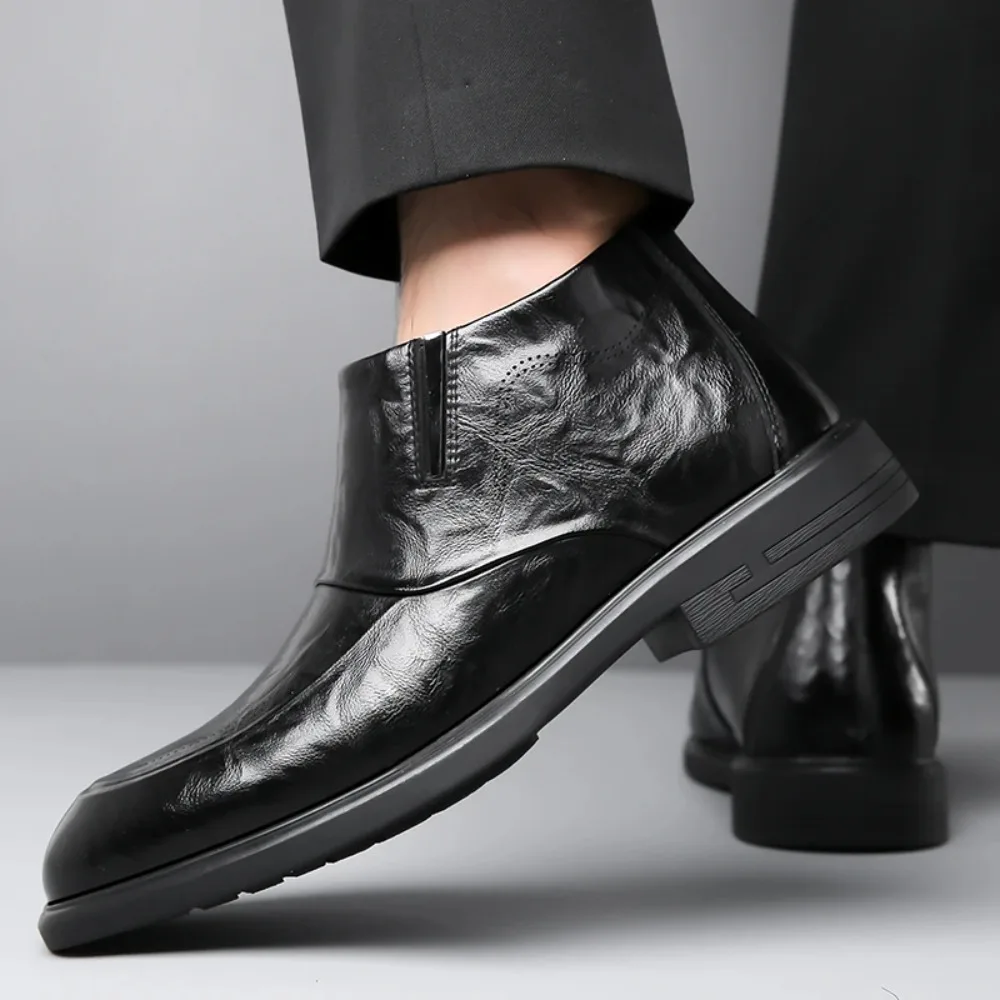 

2025 Winter Leather Boots Mens Shoes Waterproof Boot Man's Plush Keep Warm Man Thick Soled Outdoor Ankle Snow Boots Casual Shoes