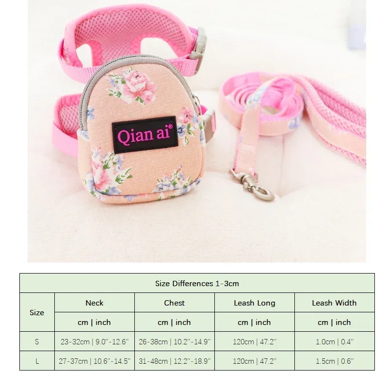 Floral Luxury Dog Harness Backpack With Leash Set Pet Cat Small Animal Collar With Little Purse School Bag Carrier Lead Products