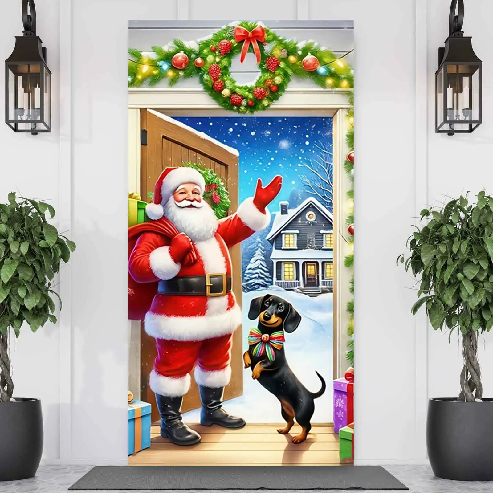 Lightweight Christmas Backdrop High-Quality Red Color Portable Door Banner Weather-Resistant Hanging Banner For Indoor Use