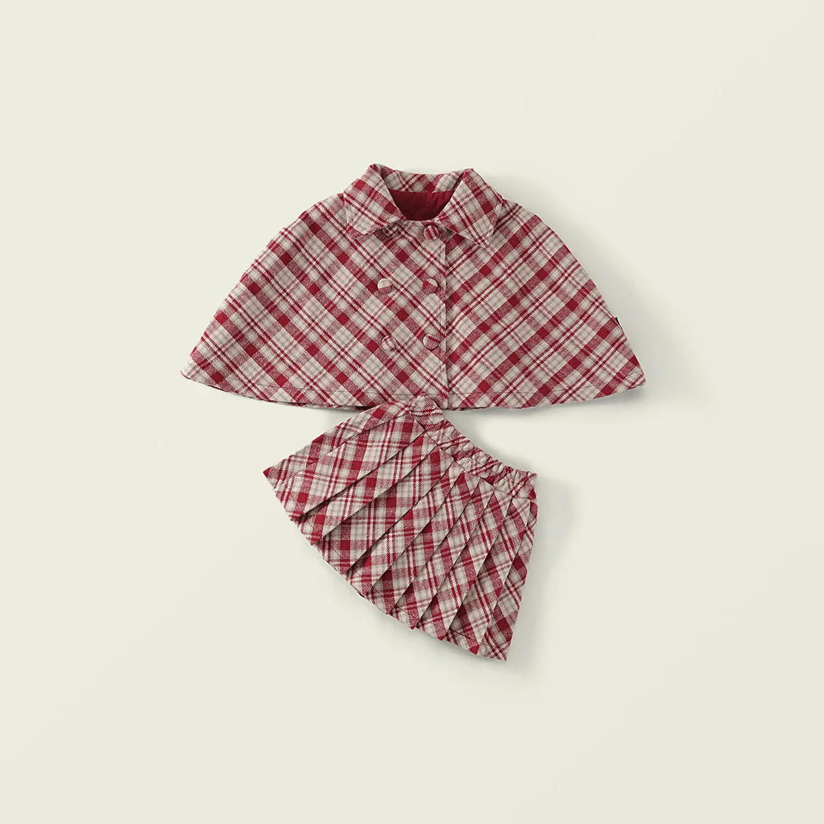 

Зимний комплект для девочек: укороченное пальто из искусственной шерсти в красную клетку с двубортной застежкой + плиссированное платье-юбка, школьный костюм из 2 предметов для детей 2-9 лет