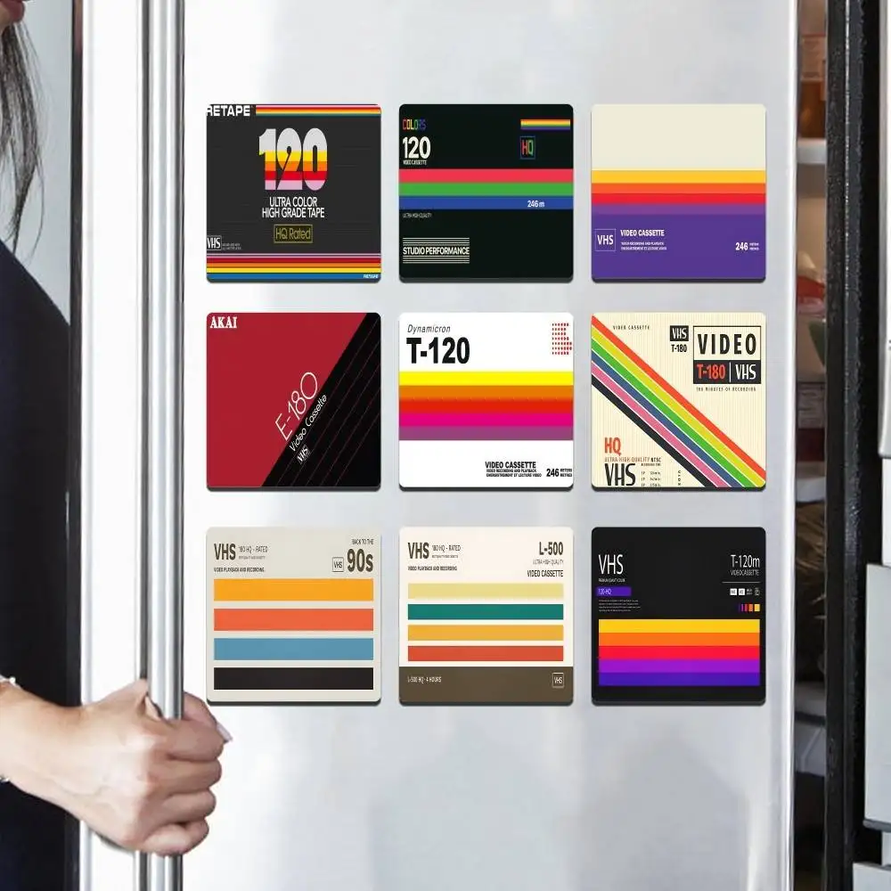 Imán de nevera personalizado con diseño retro de VHS, imán cuadrado para nevera, decoración para puerta de refrigerador