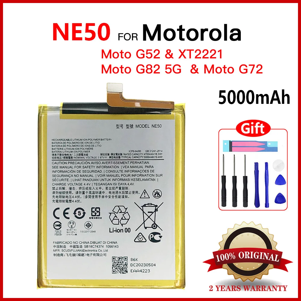 

100% Original NE50 Rechargeable Battery For Motorola MOTO XT2221 G52 G82 5G G72 Battery 5000mAh Batteria Batteries+Free Tools