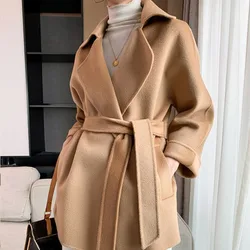 2024 Autumn Water Ripple Double-sided Woolen Jacket Women Suit Collar Loose Fitting Wool Jacket Female Winter Wool Coat Women