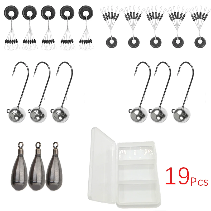 

19Pcs Professional Fishing Kit with Tackle Box, Sinkers & Weight for Bass Trout Saltwater Fishing Gear Lure Set