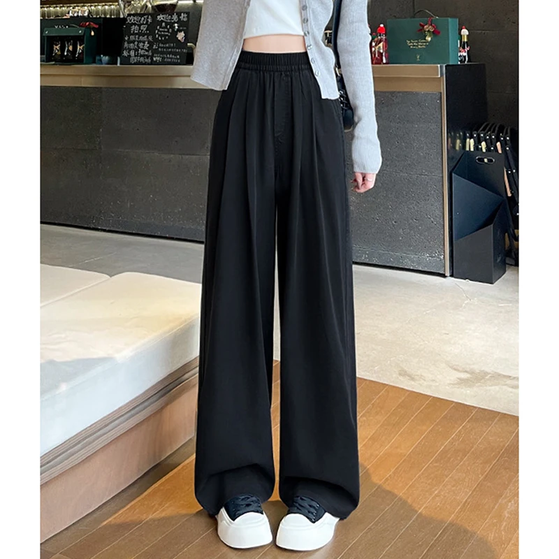 

Korean Fashion Blue Thin Denim Pants Women Spring New High Waisted Draped Loose Slim Wide Leg Jeans Y2K Street Straight Trousers