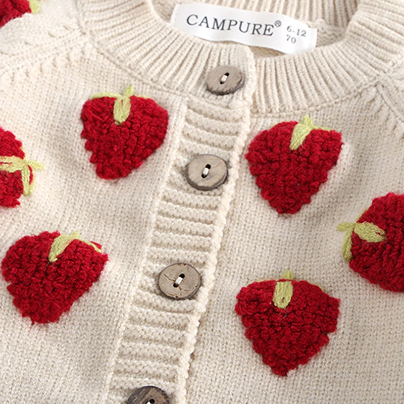 MILANCEL1-6Y Girls Sweaters Embroidery Strawberry Girls Cardigans Single Breast Knit Wear Girls Sweater