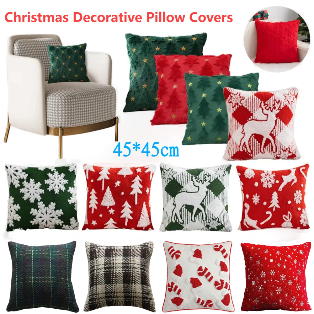 

Linen Merry Christmas Pillow Cover 45x45cm Throw Pillowcase Winter Christmas Decorations for Home Tree Deer Sofa Cushion Cover