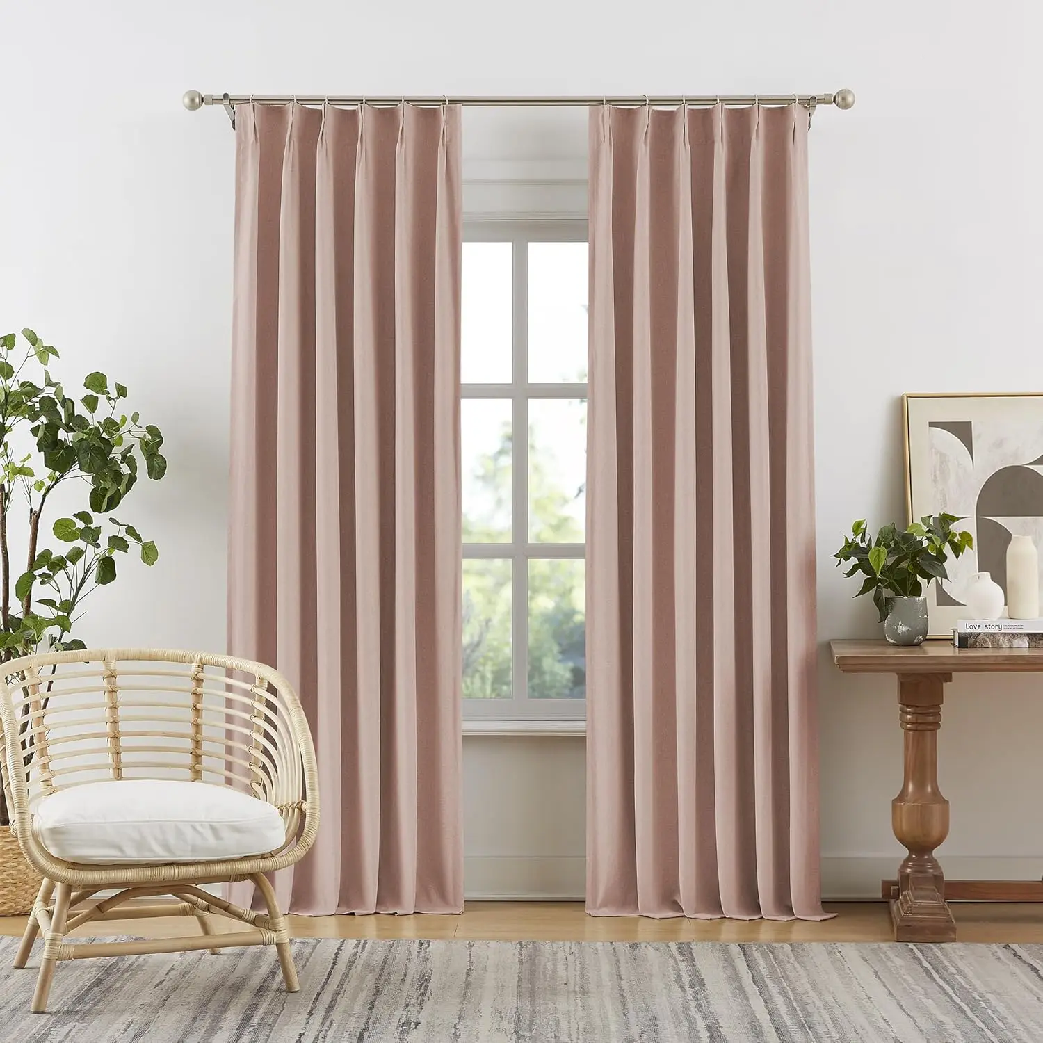 Dusty Pink Blackout Curtains 90 Inches Long - Rose Blush Pinch Pleat Drapes with Hooks for Girls Bedroom Nursery, 40x90 Inch, 2