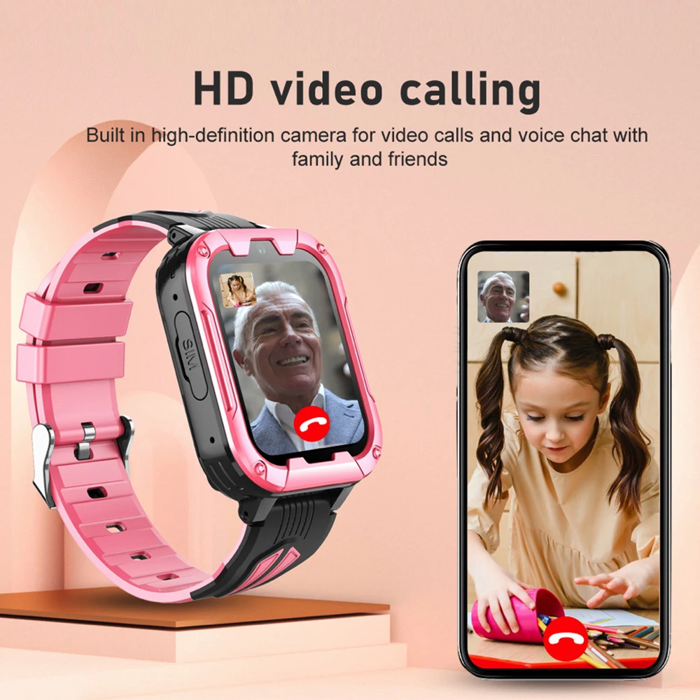 어린이 스마트 워치 SIM 카드 통화 음성 채팅 SOS GPS LBS 와이파이 위치 학생 카메라 알람 스마트워치, IOS 안드로이드용, 4G