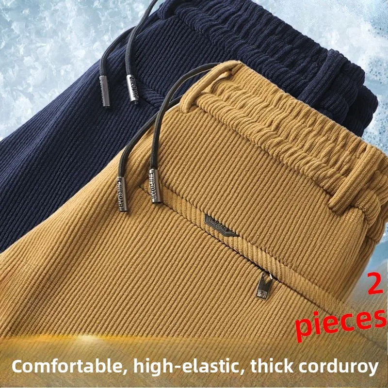 

Men's Casual Corduroy Pants Autumn Winter Loose Busin Warm All-Match Faionable Sports Trousers Low Waist Straight Leg