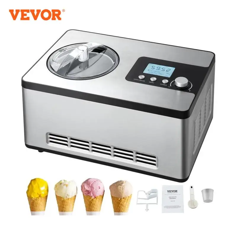 VEVOR Automatic Ice Cream Maker with Built-in Compressor 2 Quart No Pre-freezing Fruit Yogurt Machine Electric Sorbet Maker