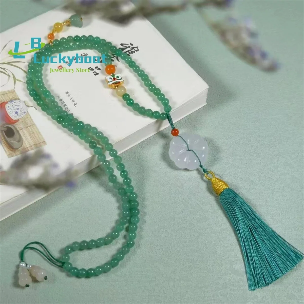 

Natural Xinjiang Jade Gold Thread Jade Pumpkin Sweater Chain Multi Loop Bracelet Handmade DIY Dongling Jade Necklace Women Gift