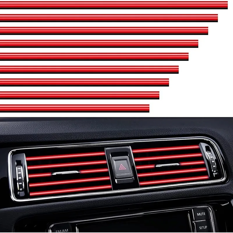 20PCS Red Chrome Car Air Conditioner Outlet Vent Decorative Strip Accessories