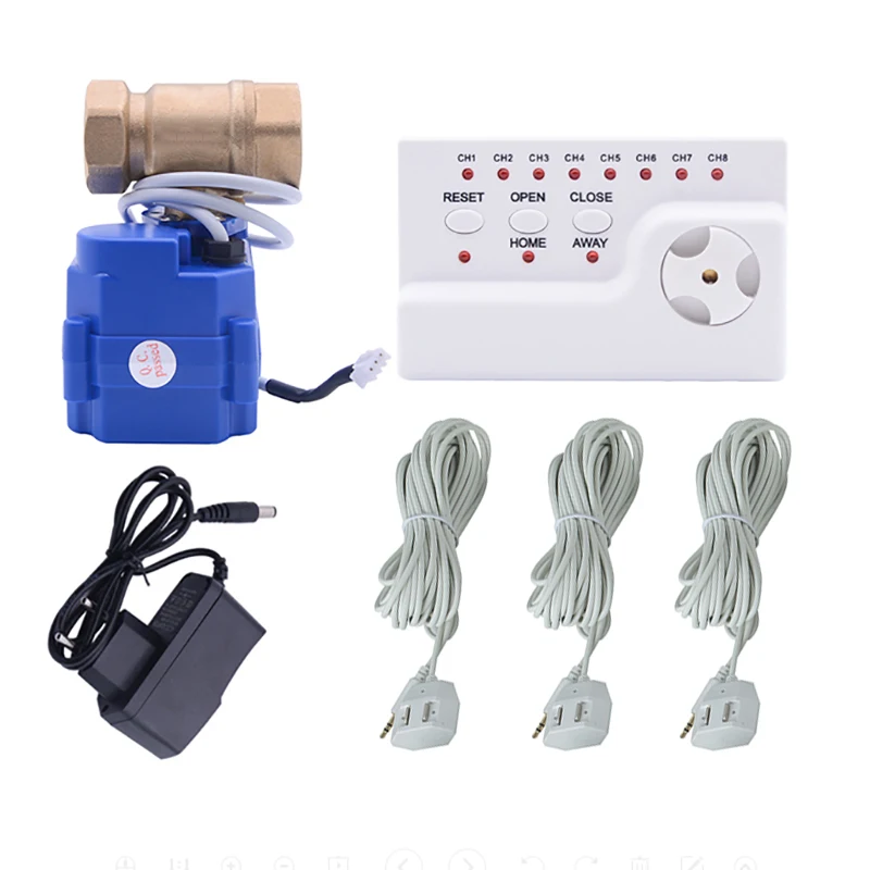 

water leak detection device WLD-806 DN15 DN20 DN25 and 3pcs 6-m water sensitive sensor for protection against water overflow