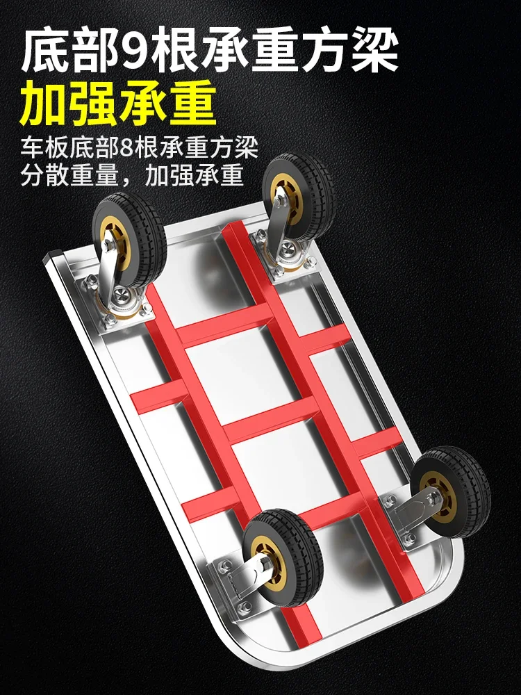 Stainless steel flatbed cart trolley pulling goods trailer folding trolley handling trolley shopping aquatic products