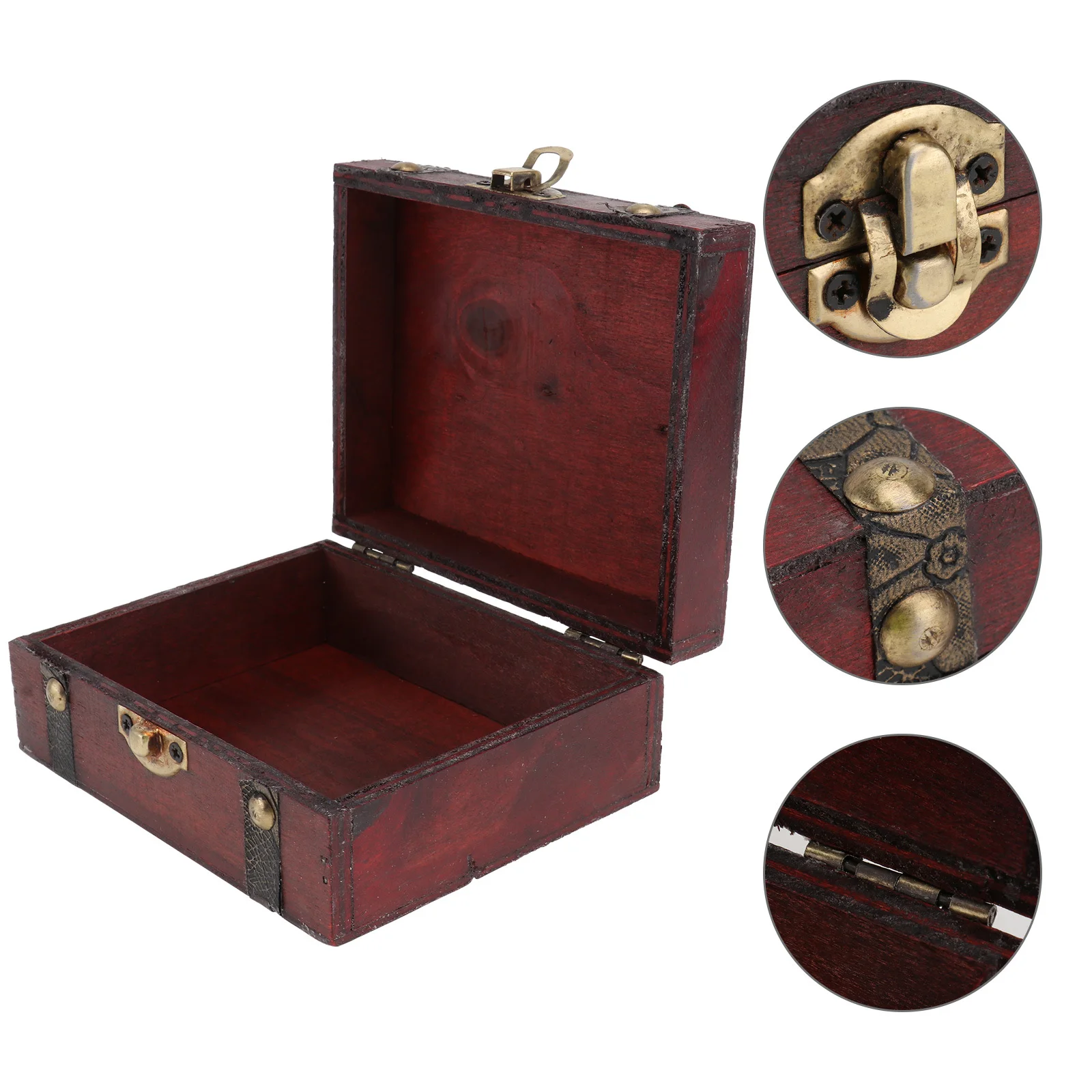 

Деревянная винтажная шкатулка для хранения ювелирных изделий, передняя металлическая пряжка, замок с золотым цветочным принтом, органайзер, держатель для ювелирных изделий, украшение для дома