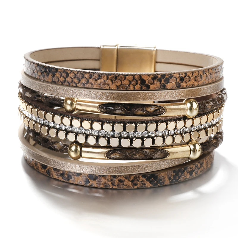 Greatera Europäischen Amerikanischen Schlangenleder Hand Seil Perlen Gebogenes Rohr Magnet Schnalle Frauen Armband geflochtene PU Leder Armreif Schmuck