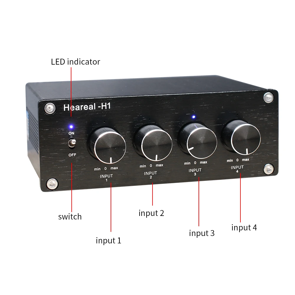 DC12V 4 Vào 1 Ra Âm Thanh Không Tín Hiệu Switcher Hoạt Động Loa Bộ Chia Điều Chỉnh Nút Chọn Hộp Cho Nhà Khuếch Đại