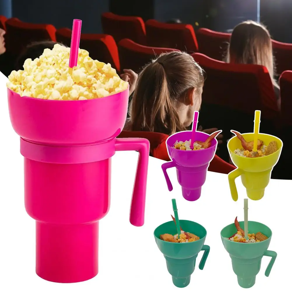 Popcorn Drink Cup Stadium Tumbler With Snack Bowl With Straw Reusable Cinema Beverage Popcorn Cup