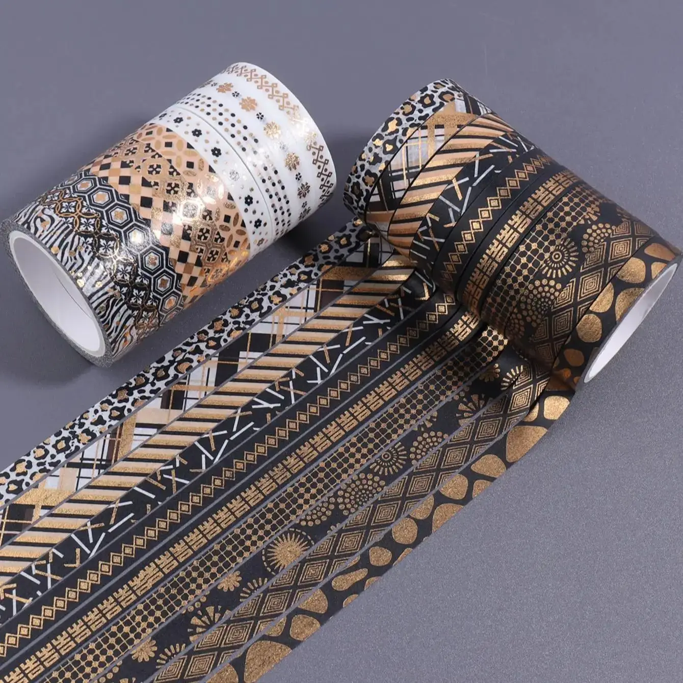 

20 rolls/pack of black thin strip washi tape, with gold stamping, suitable for DIY journals and photo album decorations