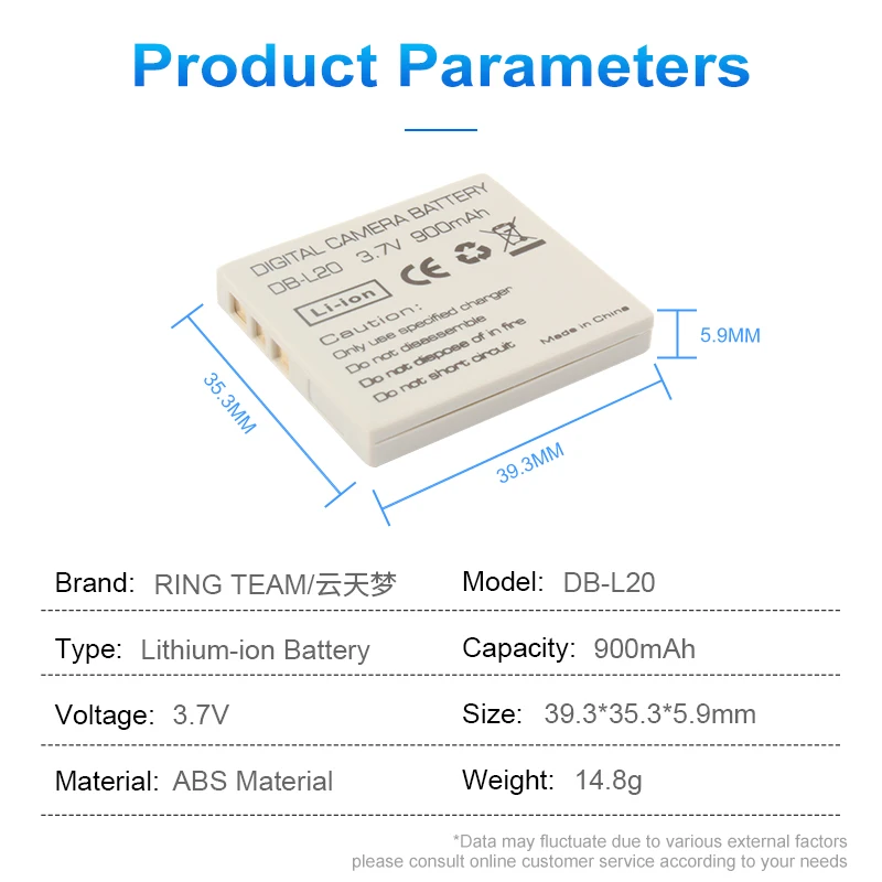 2 ×аккумулятор для Sanyo DB-L20 DBL20 Xacti VPC-C4V VCP-CG9 VPC-C1 (D)