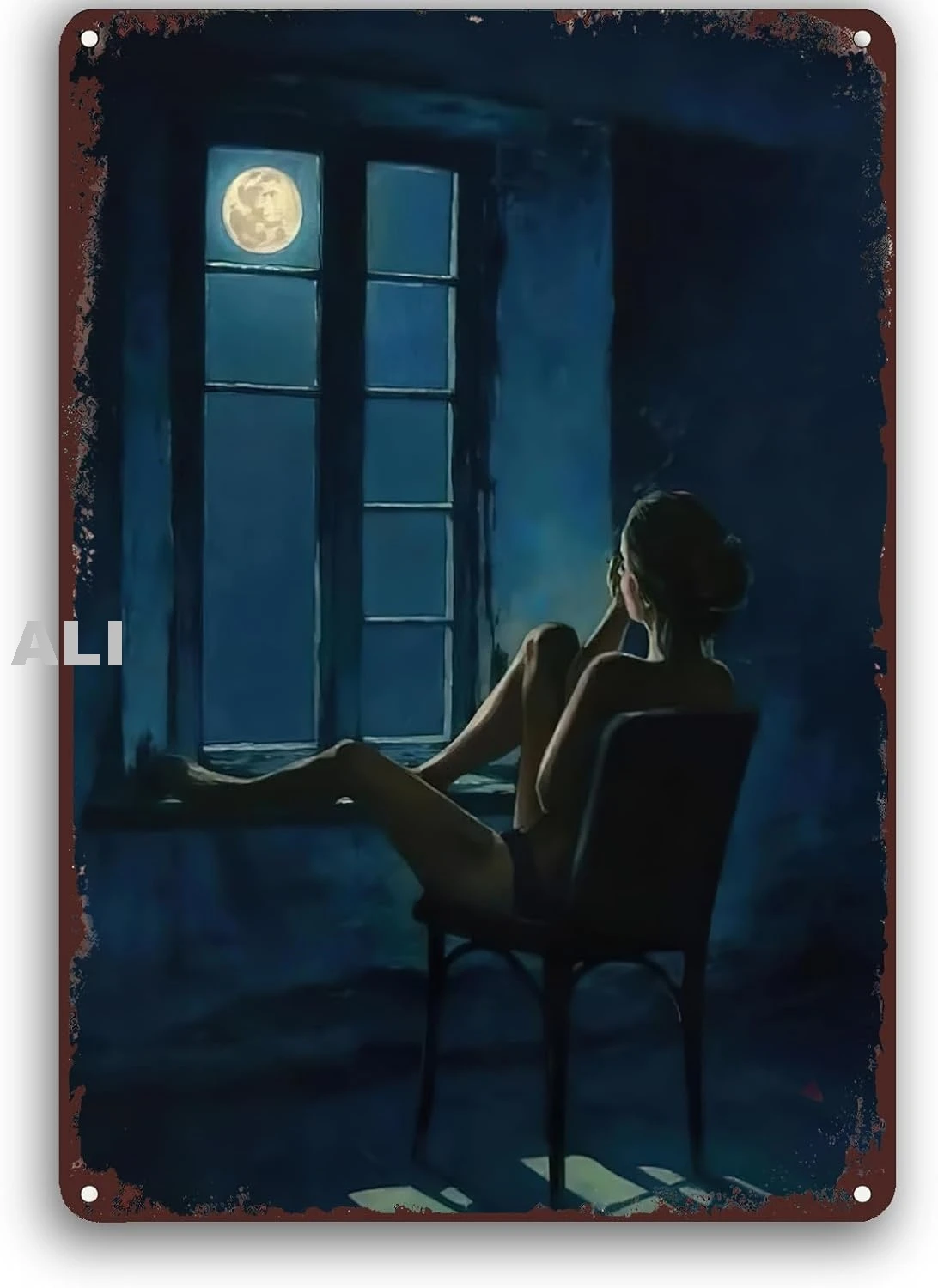 Sexy Nude Art Wall Decor Vintage Metal Signs-Pinup Girl Posters Funny Retro Tin Sign-Girls Admiring The Moon Bathroom Quote sign
