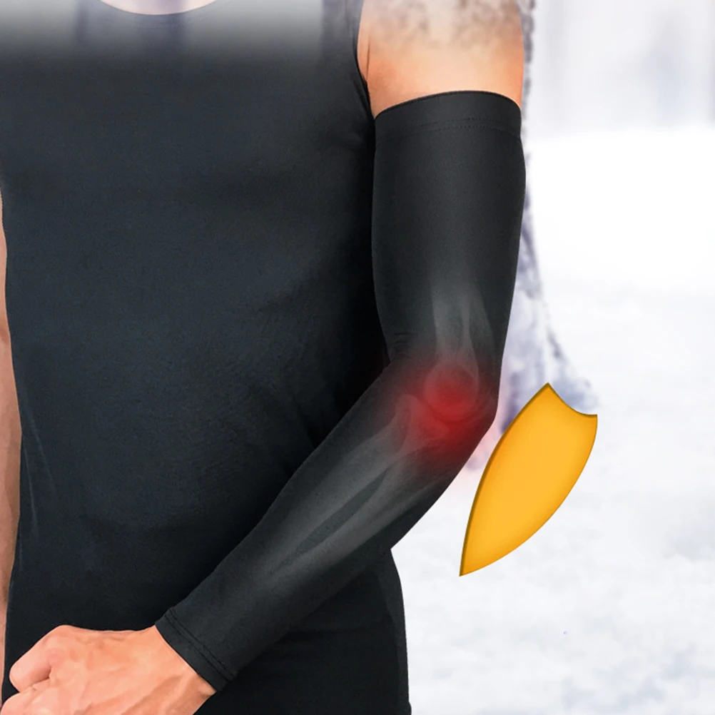 2 قطعة واقي للذراع الدافئ الحراري دعامة كوع الفرقة الأكمام الأسود حجم L الرياضة واقية أكمام أذرع تبريد لكرة السلة الريشة #1