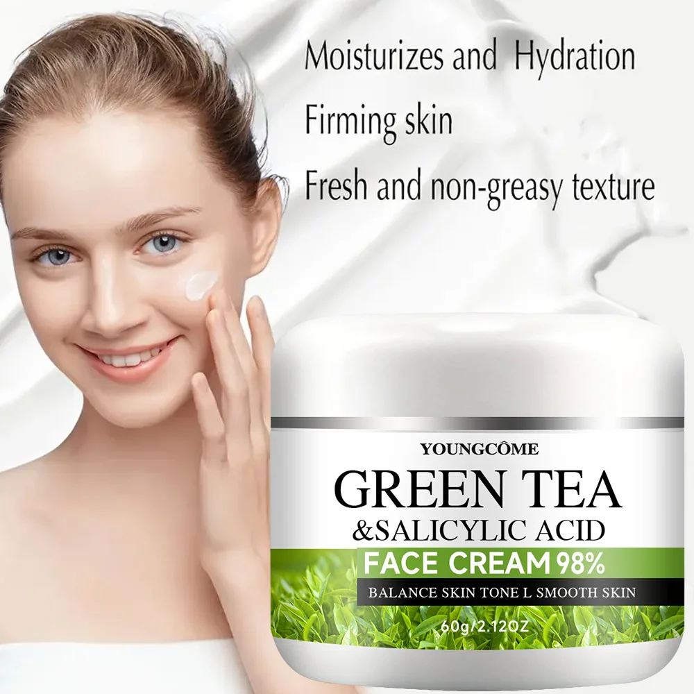 Crema facial de té verde para el cuidado de la piel, reafirma la hidratación, antienvejecimiento temprano para pieles sensibles, cara y cuello, belleza de la piel