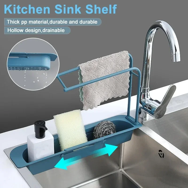 Telescopic Sink Shelf Kitchen Sinks Organizer Soap Sponge Holder Sink Drain Rack Storage Basket Kitchen Gadgets Accessories