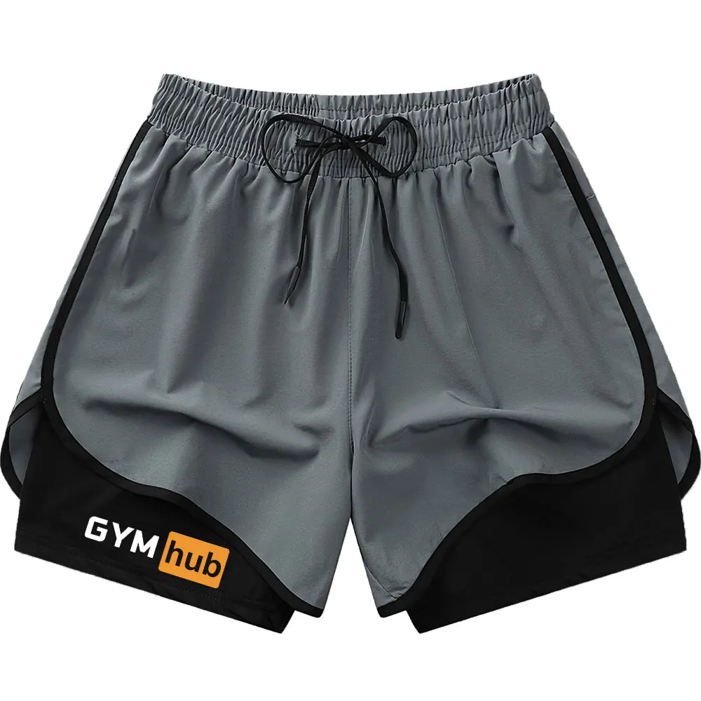 

Harajuku мужские шорты 2 в 1, летние двухуровневые шорты, короткие брюки с буквенным принтом, быстросохнущая уличная одежда, повседневные короткие брюки Y2k