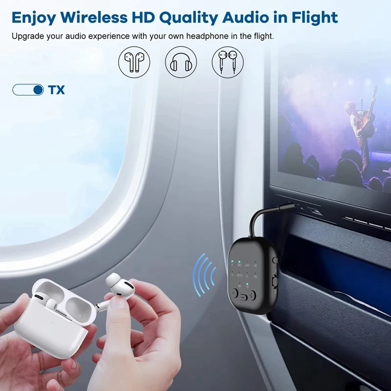 Bluetooth 5.3 Transceiver APTX-Adaptive High-Definition Low Latency Wireless Audio Adapter For Airplanes/TV/Car