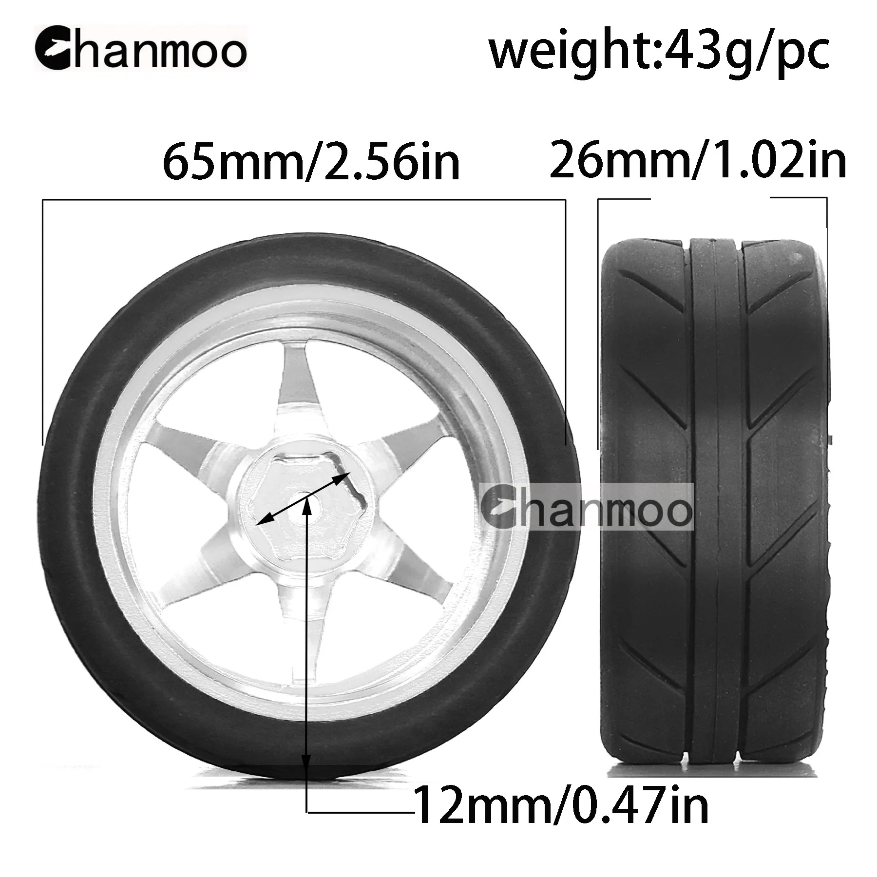 1/10 RC Racing Wheels Tires Metal Wheel Rims Hub12mm Hex for 1:10 RC On Road Car Tamiya TT01 TT02 XV01 XV02 PTG-2 HSP HPI Kyosho